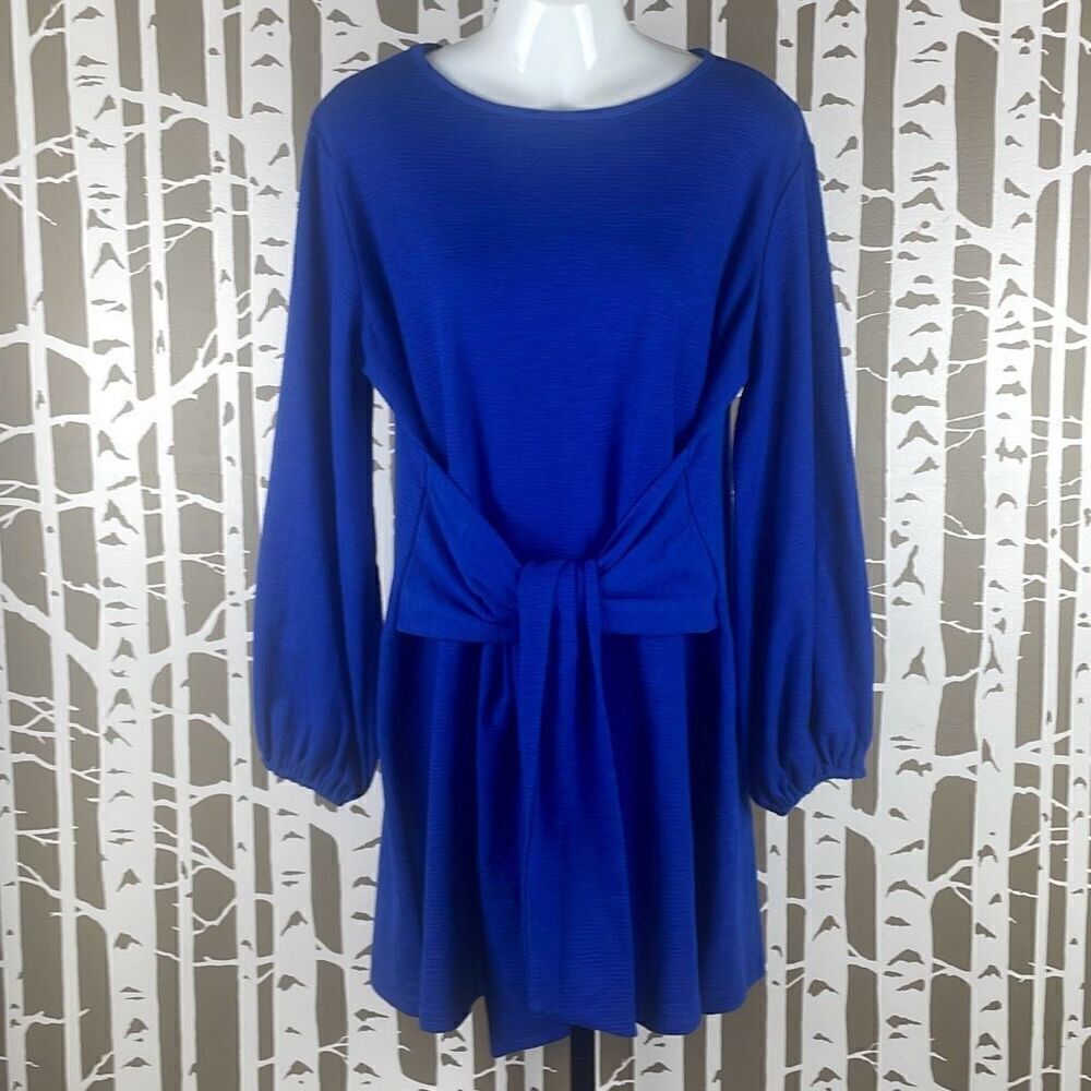 NEW Tie Waist Balloon Sleeve Textured Knit Dress Cobalt Blue 2XL